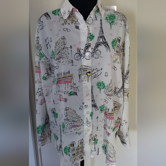 Karl Lagerfeld White Graphic Shirt Jacket - Picture 2 of 8